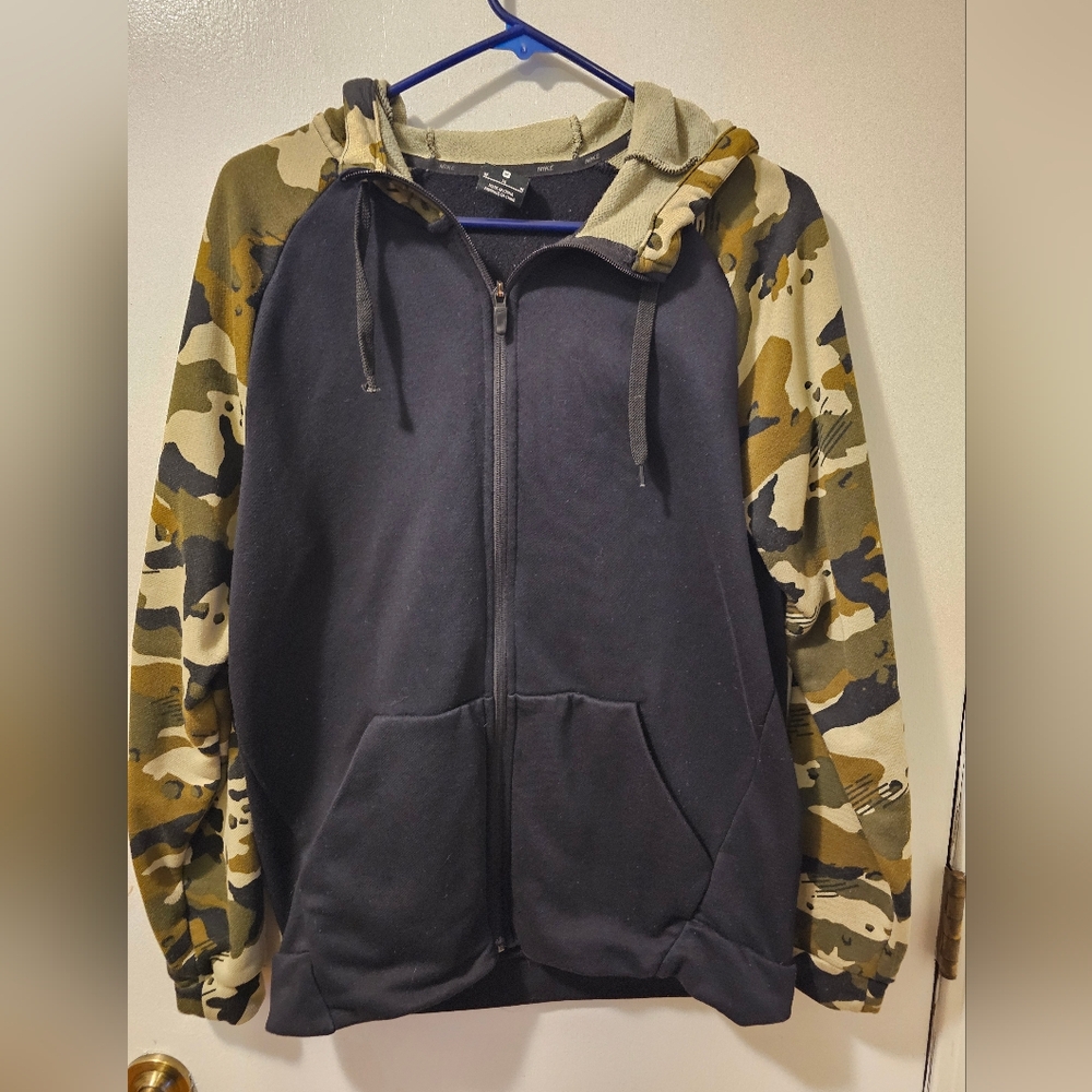 Nike Dri Fit Full Zip Camo Hoodie Jacket Black & Army Green Men's Medium Unisex
